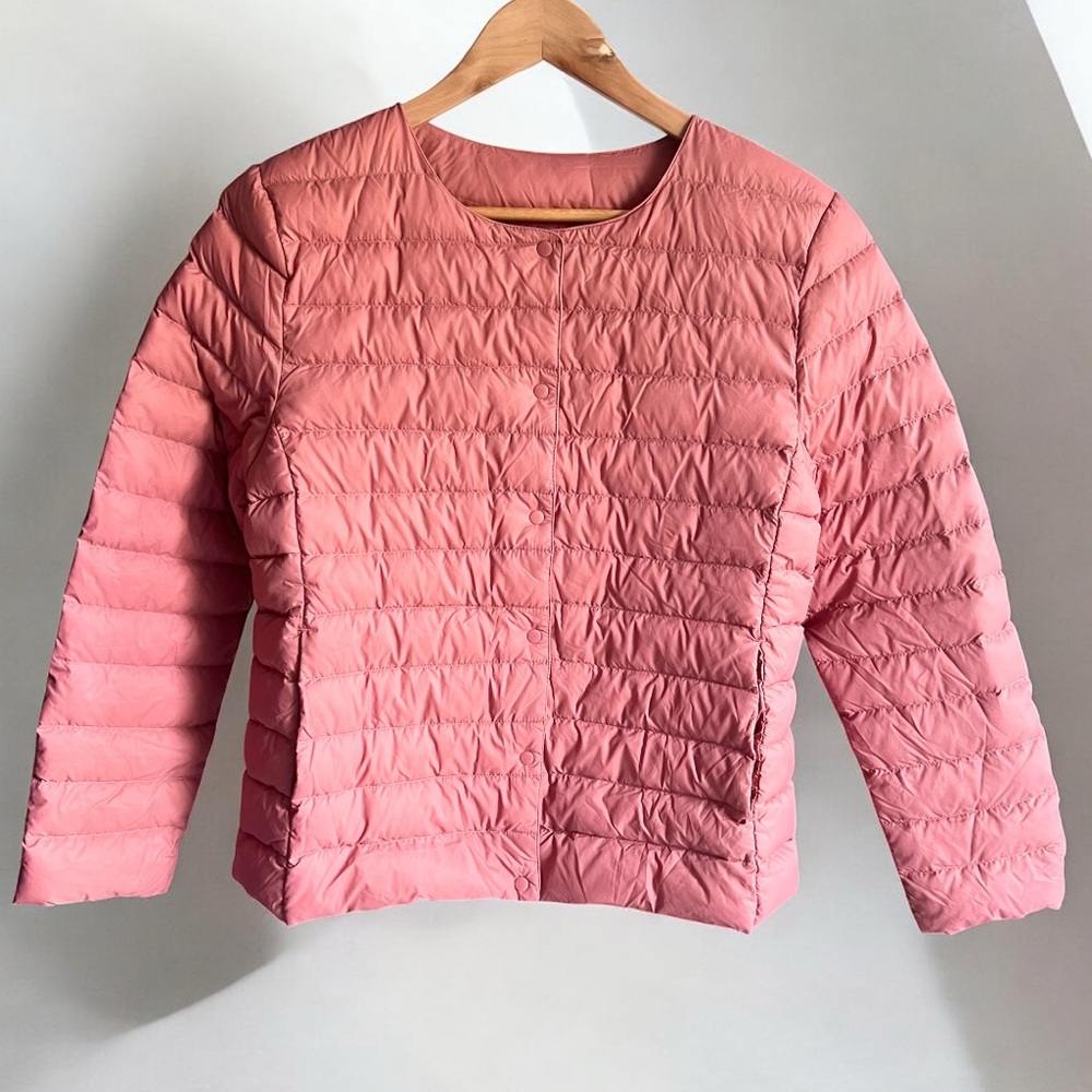 YaYa Duck Down Quilted Puffer Jacket Girls XL Snap Front Scup Neck Lightweight